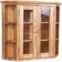 Vetrina cucina in legno 86x75x21cm Vetrinetta da parete legno 9 ripiani Pensile bagno naturale 2 ante Mobiletto bagno sospeso