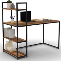 Idmarket – Bureau d'angle en bois foncé 113x64 cm – 3 étagères – Style industriel – Structure métallique – Hauteur 120 cm – Pour espaces de travail modernes