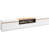 Skraut Home - Mobile TV Soggiorno, Ampio spazio a disposizione, 288x35x45 cm, TV di grande formato, Camino elettrico, Stile moderno, Bianco e Rovere soft