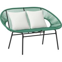 Divano da Giardino 2 Posti in Rattan PE e Acciaio con Cuscini e Braccioli, 132x72x83 cm, Verde