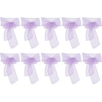 Lot de 10 nœuds de chaise en organza pour banquet, élégants et raffinés, couleur violet clair, parfaits pour la décoration de mariages et de fêtes.