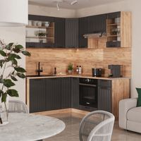 Cuisine en angle Fame-Line, Gris foncé, 190x60cm , PT Chêne, Vicco