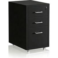 Mobile Metal Filing Cabinet, 3-Drawer Lockable, Rolling