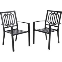 PHIVILLA 2er Set Gartenstühle Wetterfest Terrassenstühle Metall Balkonstuhl Stapelstühle mit Armlehnen für Garten und Außenbereich, Schwarz