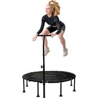Hauki Trampolino da Fitness Ø122 cm Verde con Maniglia Regolabile in Altezza, Capacita 150 kg, Tappeto Elastico Silenzioso per Allenamento, Mini Trampolino da Interno, Rebounder per Adulti