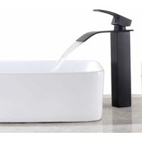 CCYKXA Black Waterfall Basin Faucet, Spout Height 260MM High Bathroom Countertop Basin Mixer Tap, Brass Large Square Spout Faucet, Hot and Cold Water Available,