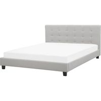 Lit Double avec Cadre 180x200 cm en Tissu Gris Clair Tête de Lit Capitonnée Rochelle