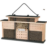 WONDERMAKE® Hôtel à insectes design en bois d'eucalyptus avec 7 chambres et terrasse, grand hôtel des abeilles sauvages, maison des insectes de jardin, marron brun noir