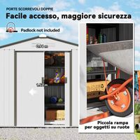 Caseta de jardín de acero galvanizado de 2,5 m² – Base y ventilación – Techo inclinado – Puerta corredera doble – 213 x 130 x 185 cm – Blanco plata