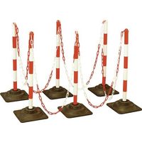 Conjunto de postes de barrera PE/PVC rojo/blanco con base de goma dura D40xH860mm 6 varillas de advertencia, cadena de 10m