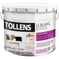Tollens – Peinture velours blanche lessivable 10L – Pour murs et plafonds – Forte opacité – Séchage rapide en 1H – Rendement 120m²