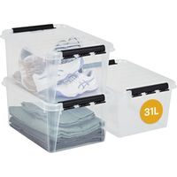 SmartStore Scatole di stoccaggio trasparente in plastica da 31L, Pacco da 3, Rinforzate, Garanzia 10 Anni, Sicure per Alimenti, Chiusura con Clip, Impilabili e Sovrapponibili L50 x P39 x A26cm