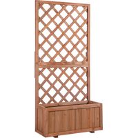 Caisse en bois naturel avec grillage, pour plantes grimpantes. Dimensions : 72,5 x 31,5 x 149,5 cm.