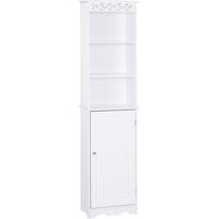 Colonne de rangement pour salle de bain, 3 étagères réglables sur 3 niveaux et 1 grand meuble bas, poignées sur la porte, MDF blanc, 40 x 23 x 160 cm