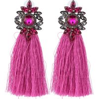 Boucles d'oreilles longues bohèmes pendantes en cristal rouge rose, style franges, pour femme, parure de bijoux tendance.