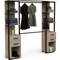 Befara – Dressing avec tiroirs industriel en mélamine – Dimensions 210 x 41,5 x 204,4 cm – Espace de rangement ouvert et fonctionnel – Chêne Kronberg