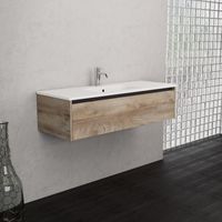 Inda - Badezimmerschrank 1 Schublade B.120 mit mattiertem Waschbecken / Natureiche - Smeraldo