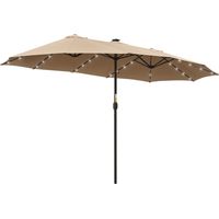 Parasol de terrasse, kaki, 4,5 m, éclairage LED, pour jardin terrasse, ombrage extérieur, jardin terrasse patio