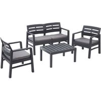 Set Salotto Da Esterno Arredo Giardino Java Con Tavolino 2 Poltrone Divano Con Cuscini Anthracite