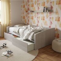 Divano letto singolo 120x190 con cassetti - Ideale per camerette - Rovere rock