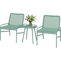 Ensemble de mobilier de jardin 3 pièces en résine et acier, table ronde et 2 chaises, 58 x 67 x 75 cm, vert
