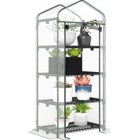 Serre de jardin avec étagères 4 niveaux, serre de balcon, bâche renforcée PVC, châssis en acier, porte zippée, pour légumes plante fleurs, intérieur et extérieur, 70x50x160cm, transparente