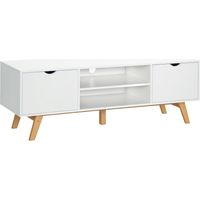 Mesa para Televisores de 65 Pulgadas Módulo TV con 2 Armarios 2 Estantes Abiertos y Patas 150x39x50 cm Blanco