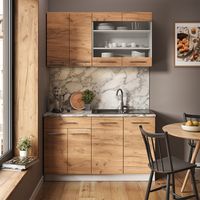 Cucina completa Fame-Line, Rovere dorato/bianco, 140 cm , PL Antracite, Vicco