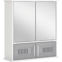 kleankin Bathroom Mirror Cabinet Wall Mount Storage Unit Double Doors Grey