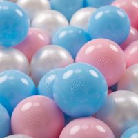 KiddyMoon 200 ∅ 7CM Palline Morbide Colorate Per Piscina Bambini Fatto In EU, Azzurro/Rosa Chiaro/Perla
