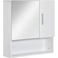 Miroir de salle de bain avec meuble de rangement et étagères réglables, miroir de salle de bain avec meuble à 2 portes et étagère ouverte en bois et verre, 54 x 15,2 x 55,3 cm, blanc