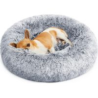 FEANDREA Panier pour Chien, Lit Ronde en Forme de Beignet, Canapé, Coussin Central Amovible et Lavable, Tissu Peluche Doux, Ø50 cm, Gris Clair PGW037G01