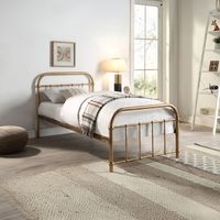 TEWIN TRADITIONAL HOSPITAL STYLE ANTIQUE BRASS METAL BED FRAME - SINGLE