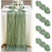 4 PCS Chemin de Table en étamine en Vert Sauge, 90 x 300cm Tissu de Gaze Rustique, Vert Sauge décoration de Table de Mariage Nappe, pour fête de Mariage Douche Nuptiale décorations de Table