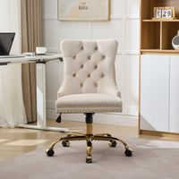 Chaise de bureau moderne en velours capitonné avec piètement en métal doré, réglable et pivotante (beige), DE1923BG