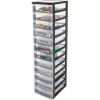Iris Ohyama, Tour de rangement plastique sur roulettes A4, 12 Petits Tiroirs, Noir, DC-012