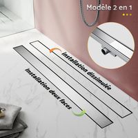 SIRHONA Caniveau Douche Italienne Acier Inoxydable Caniveau de Sol à l'italienne Grille, Ce Modèle 2 en 1 + 360° à Carreler Drain de Douche Extra Plat avec Pare-odeur et Passoire à Cheveux 80 cm