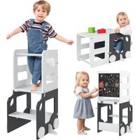 Scala Montessori 4 in 1 per Bambini con 2 Lavagne e Set Tavolo e Sedia, , 58x46x92 cm, Bianco
