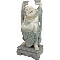 Design Toscano Jolly Hotei Buddha Sorridente Statua decorativa in stile asiatico da giardino, poliresina, pietra bicolore, 63,5 cm