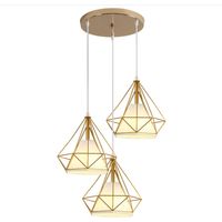 Lampada a Sospensione Industriale, 3 Luci Plafoniera con Gabbia di Diamante 25cm, Lampada E27 per Soggiorno Sala da Pranzo (Oro)