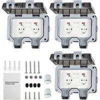 Randaco 3X IP66 Enchufe Doble Exterior Impermeable con Interruptor, Enchufe Doble Exterior de Pared para Cocina, Baño, Garaje, Piscina y Jardín