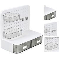 Organiseur Bureau à Pegboard Multifunctionnel, Rangement Compact Plastique Blanc avec Cases pour Accessoires et Élastiques