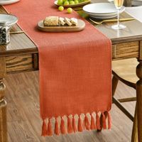 Chemin de table rustique en terracotta orange pour ferme, décoration d'automne pour cuisine et salle à manger, avec frange, 33x183 cm, pour mariage, fête des vacances