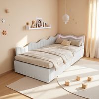 Lit Enfant 90x200 cm, Lit Simple capitonné avec Rangement Hydraulique et sommier à Lattes, Cadre de Lit pour Adolescent, Enfant,Teddy Fleece,Blanc