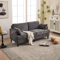 Sofá recto, sofá de 2 plazas con iluminación LED, puerto USB y bolsillos laterales, de tela, patas de madera, gris
