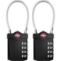 Suitcase Padlock, TSA 4-Digit Combination Padlock with Opening Alarm, Gym Cable Lock (2 Pieces, Black)