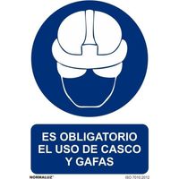 Señal de obligación Es Obligatorio El Uso de Casco y Gafas SEKURECO 300 x 400 mm CLASE B (ALUMINIO 0'5 mm)
