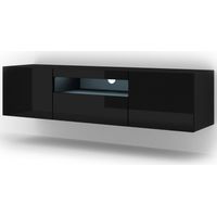Mueble de TV AURA 150 cm colgante o con patas negro mate / negro brillante + LED
