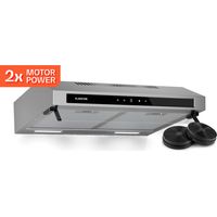 Klarstein Purista Force Integrated Cooker Hood, 60cm Under-Cabinet Hood, Dual Motor, 400 m³/h Air Flow, LED Touch Panel, Energy Efficiency C, Stainless Steel, LED Lighting, Charcoal Filter