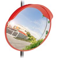 Relaxdays Traffic Safety Mirror, 60 cm, Weatherproof, Unbreakable with Mount, Wide Angle Mirror for In- & Outdoors, Red